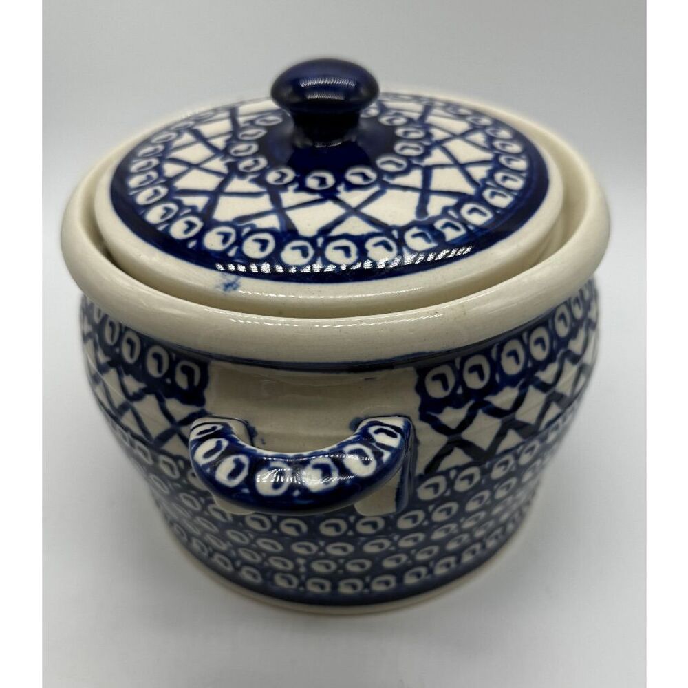 Polish Stoneware Boleslawiec 7” Canister Cookie Jar With Lid T4 Handmade Poland - Picture 2 of 7